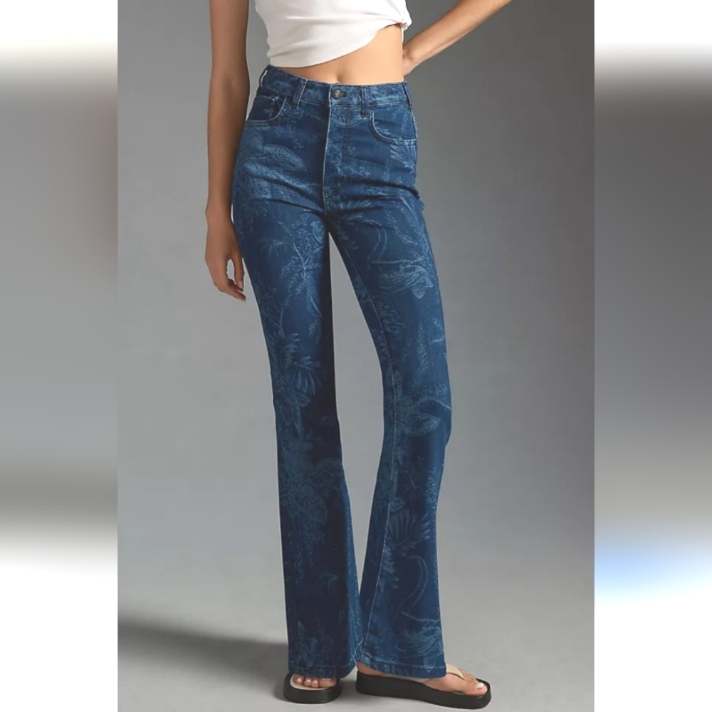 Pilcro Icon High-rise Flare Tropical Print Jeans,  Size 27